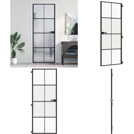 Puerta interior delgada negra vidrio y aluminio 76x201,5 cm - Puerta de vidrio - Puerta interior de aluminio