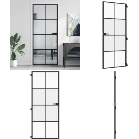 Puerta interior delgada negra vidrio y aluminio 83x201,5 cm - Puerta de vidrio - Puerta de aluminio