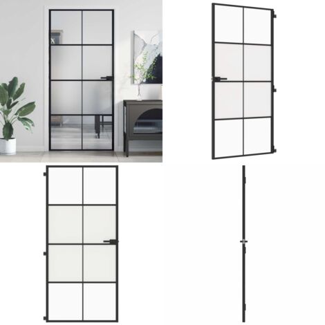 Puerta interior delgada negra vidrio y aluminio 93x201,5 cm - Puerta de vidrio - Puerta interior negra