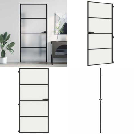 Puerta interior delgada negra vidrio y aluminio 93x201,5 cm - Puerta de vidrio - Puerta interior negra