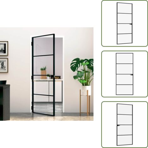 Puerta interior moderna - vidaXL Puerta de interior vidrio templado y aluminio negro 83x201,5 cm - Puerta interior de cristal