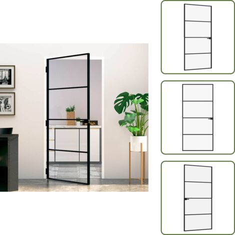 Puerta interior moderna - vidaXL Puerta de interior vidrio templado y aluminio negro 93x201,5 cm - Puerta interior de cristal