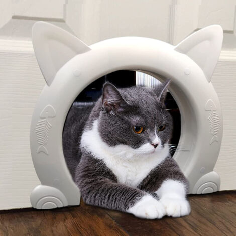 Puerta interior para gatos, puerta para gatos, gatera para gatos de hasta 10 kg, túnel para gatos para puerta de dormitorio, Blanco