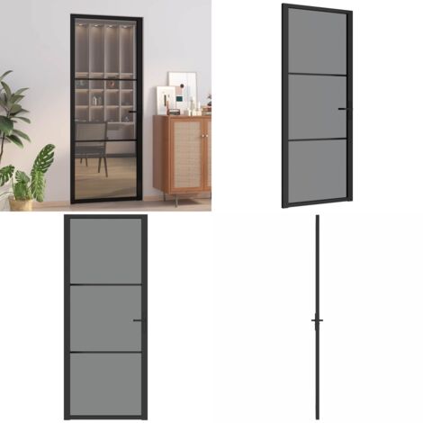 Puerta interior vidrio EGS y aluminio negro 83x201,5 cm - Vidrio templado - Aluminio