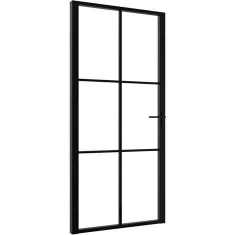 Puerta interior vidrio ESG y aluminio negro 102,5x201,5 cm vidaXL