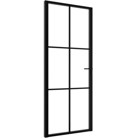 Puerta interior vidrio ESG y aluminio negro 83x201,5 cm vidaXL