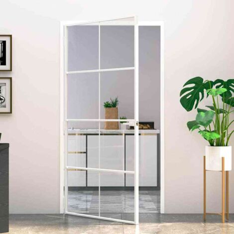 Puerta interior vidrio templado y aluminio blanco 102x201,5 cm vidaXL