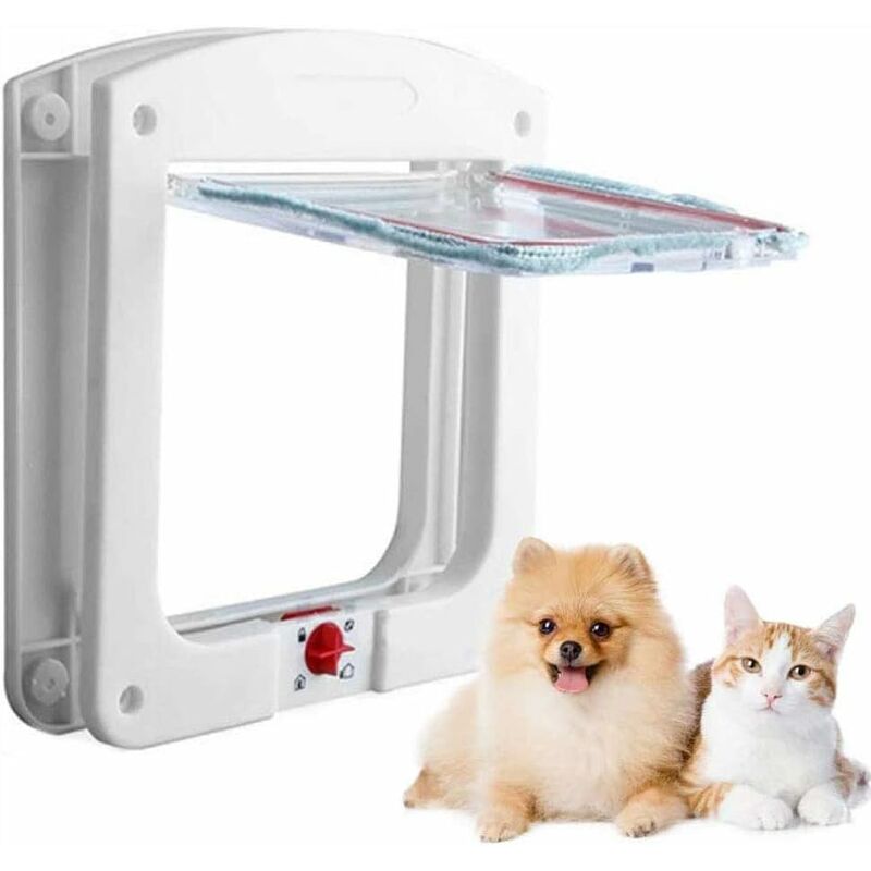 

Litzee - Puerta para mascotas, gatos y perros con cuatro opciones de bloqueo para madera, PVC y resistencia a la intemperie. Apto para animales de