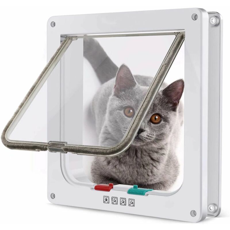 

Litzee - Puerta magnética para Mascotas con Puerta abatible y Cerradura de 4 vías para Gatos, Gatitos y Perro Perrito (L, blanc, 25*23.5*5.3 cm)