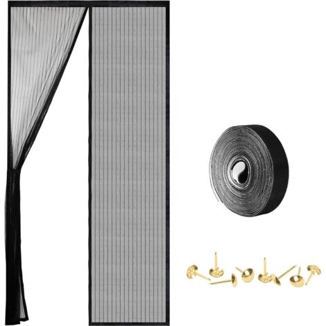 Puerta mosquitera magnética con potentes imanes, malla resistente para protección contra insectos, 90 x 210 cm, color negro