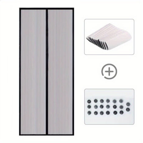 Puerta mosquitera magnética, cortina de malla, cierre magnético de arriba a abajo con cierre automático, mantiene el aire fresco en el interior (120 x 210 cm, negra)