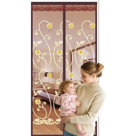 Puerta mosquitera magnética para puertas corredizas de vidrio, cierre magnético, mosquitera manos libres, permite la entrada de aire fresco, apta para mascotas (café, 85 x 200 cm)