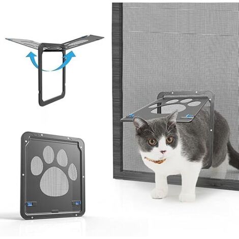 Puerta mosquitera para gatos, fácil de instalar, puerta mosquitera con cerradura, adecuada para gatos y perros pequeños y medianos