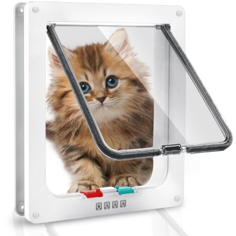 Puerta para gatos con cierre de 4 posiciones, 28 x 25 x 5,5 cm, para gatos y perros pequeños con una circunferencia de 75 cm, fácil de instalar y usar (XL)