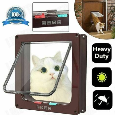 Puerta para gatos de 4 vías, con control de entrada, puerta para gatos marrón, m.