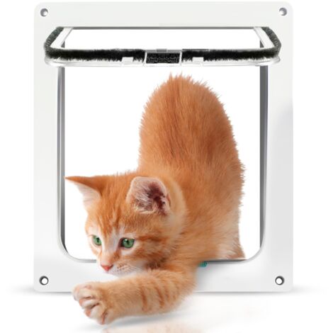Puerta para gatos, puertas para perros de interior, puerta corrediza para gatos con ventana salediza, puertas magnéticas para gatos de 4 vías, puerta de entrada para gatos, para mascotas, color blanco