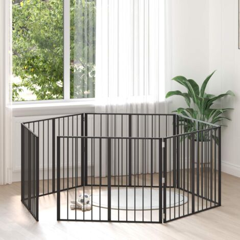 Puerta para perros 6 pcs Negro 100 x 80 cm Acero Galvanizado
