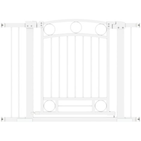 Puerta para Perros con Ancho Ajustable 76-104 cm Barrera de Seguridad para Perros con 2 Extensiones Blanco
