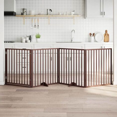 Puerta para perros con puerta plegable de 4 paneles marrón 320 cm madera de álamo