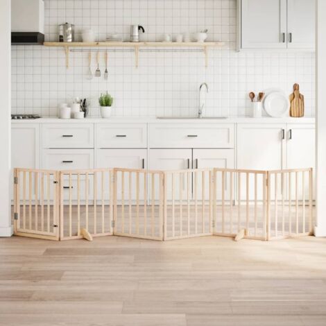 Puerta para perros con puerta plegable de 6 paneles, 300 cm, madera de álamo