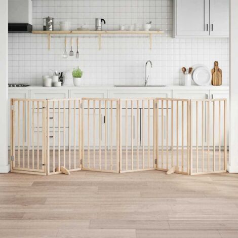 Puerta para perros con puerta plegable de 6 paneles, 300 cm, madera de álamo