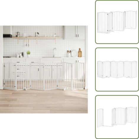 Puerta para perros de álamo - vidaXL Puerta para perros plegable 3 paneles madera álamo blanca 300cm - Puerta para perros blanca