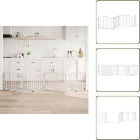 Puerta para perros de álamo - vidaXL Puerta para perros plegable 4 paneles madera álamo blanca 320cm - Puerta para perros blanca