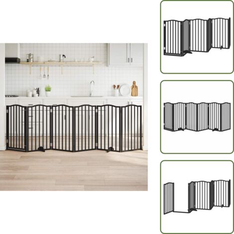 Puerta para perros de álamo - vidaXL Puerta para perros plegable 6 paneles madera álamo negra 300 cm - Puerta para perros negra