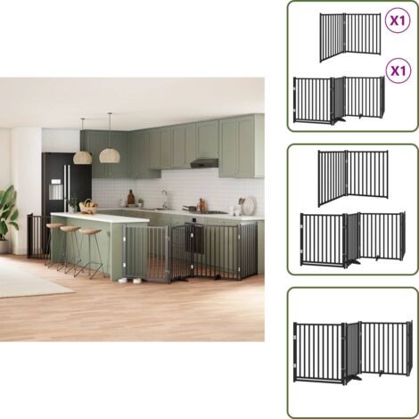Puerta para perros negra - vidaXL Puerta para perros plegable 6 paneles madera álamo negra 480 cm - Puerta para perros de álamo