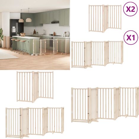 Puerta para perros plegable 12 paneles madera de álamo 600 cm - Puerta plegable para perros - Puerta de madera para perros