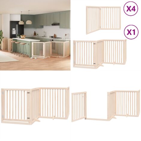 Puerta para perros plegable 12 paneles madera de álamo 960 cm - Puerta plegable para perros - Puerta de madera para perros