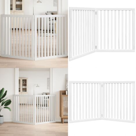 Puerta para perros plegable 2 paneles madera álamo blanca 160cm - Puerta plegable para perros - Puerta de madera para perros