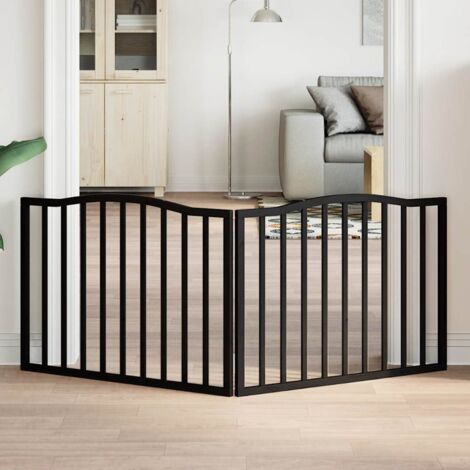 Puerta para perros plegable 2 paneles madera álamo negra 160 cm
