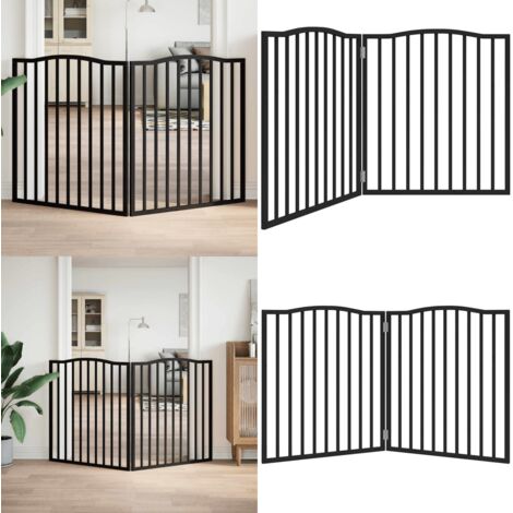 Puerta para perros plegable 2 paneles madera álamo negra 160 cm - Puerta plegable para perros - Puerta de madera para perros
