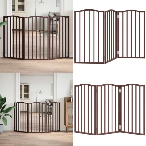 Puerta para perros plegable 3 paneles álamo marrón roble 150 cm - Puerta para perros plegable - Puerta para perros de madera