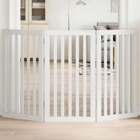 Puerta para perros plegable 3 paneles madera álamo blanca 150cm