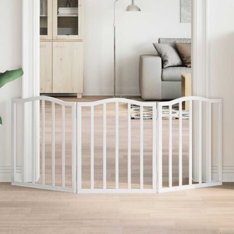 Puerta para perros plegable 3 paneles madera álamo blanca 150cm