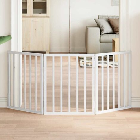 Puerta para perros plegable 3 paneles madera álamo blanca 150cm