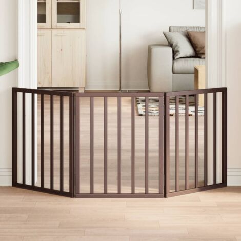 Puerta para perros plegable 3 paneles madera álamo marrón 150cm