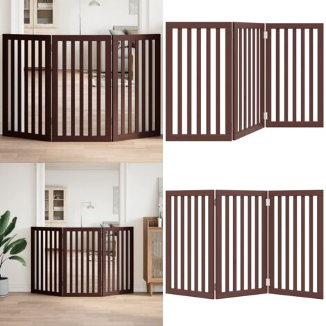 Puerta para perros plegable 3 paneles madera álamo marrón 150cm - Puerta plegable para perros - Puerta de madera para perros