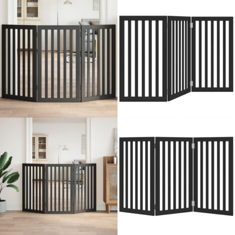 Puerta para perros plegable 3 paneles madera álamo negra 150 cm - Puerta plegable - Puerta de madera