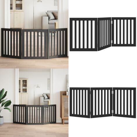 Puerta para perros plegable 3 paneles madera álamo negra 150 cm - Puerta plegable - Puerta de madera
