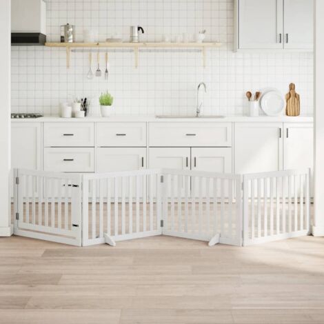 Puerta para perros plegable 4 paneles madera álamo blanca 320cm