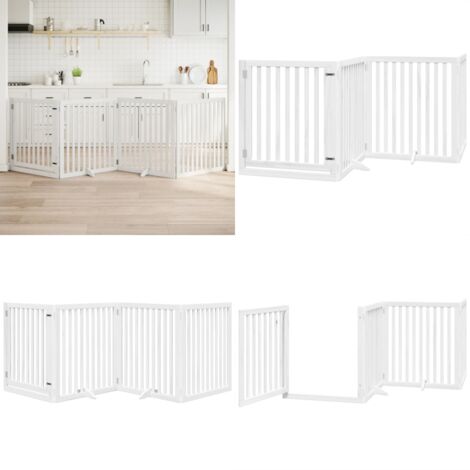 Puerta para perros plegable 4 paneles madera álamo blanca 320cm - Puerta plegable para perros - Puerta de madera para perros