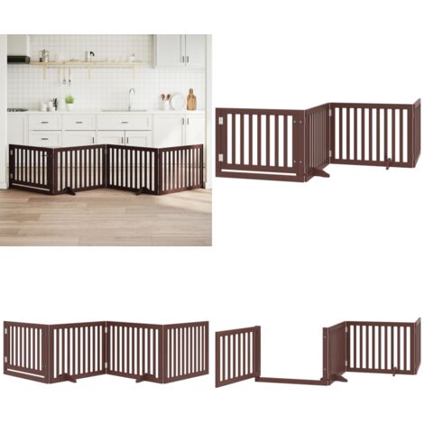 Puerta para perros plegable 4 paneles madera álamo marrón 320cm - Puerta plegable para perros - Puerta de madera para perros