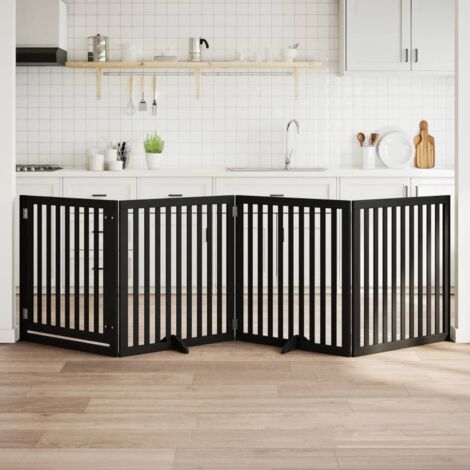 Puerta para perros plegable 4 paneles madera álamo negra 320 cm