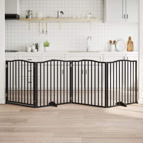 Puerta para perros plegable 4 paneles madera álamo negra 320 cm