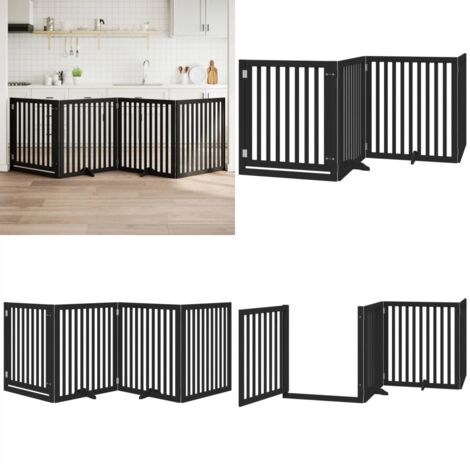 Puerta para perros plegable 4 paneles madera álamo negra 320 cm - Puerta plegable para perros - Puerta de madera para perros