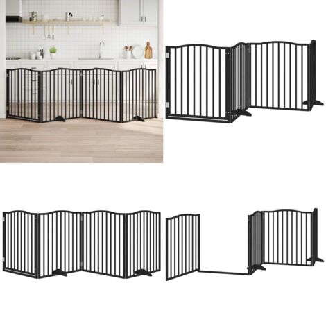 Puerta para perros plegable 4 paneles madera álamo negra 320 cm - Puerta plegable para perros - Puerta de madera para perros