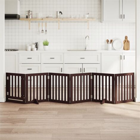 Puerta para perros plegable 6 paneles madera álamo marrón 300cm